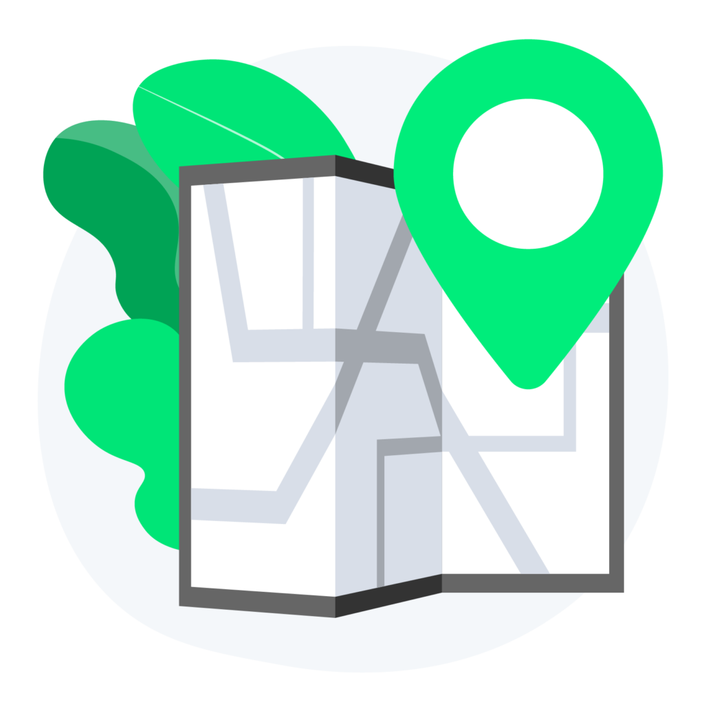 Icon of a map with leaves behind it